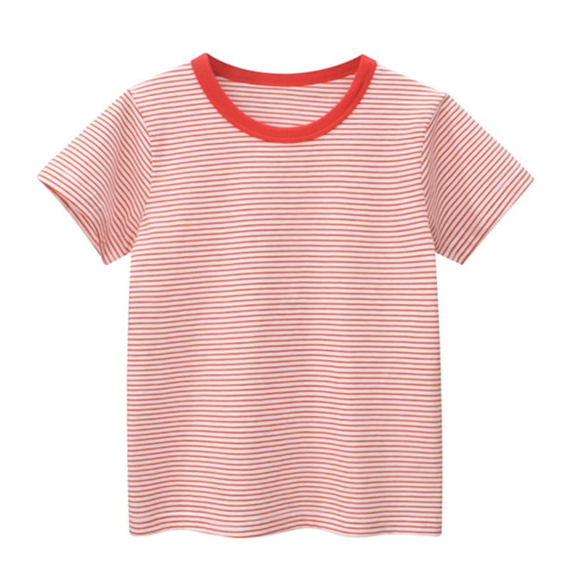 PMVFHDE Liquidation T-Shirts Garçons T-Shirts Graphiques Tout-Petits Enfants Bébés Garçons Filles Rayé Manches Courtes Col Rond T-Shirts Hauts Tee Vêtements pour Enfants, Rouge, 2-3 Ans