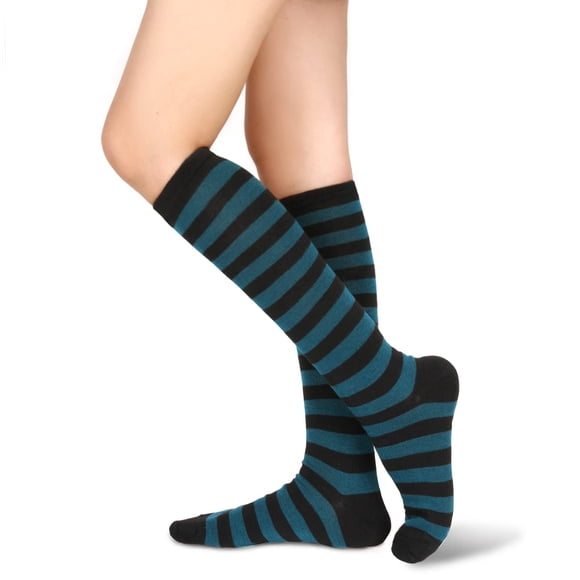 Benefeet Sox Women's Knee High Socks Striped Socks Athletic Tube Socks for Women Costume Socks for Women Novelty Black and Blue Striped Socks Knee Socks for Women Cute Long Socks for Women