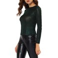 thumbnail image 4 of INSPIRE CHIC Haut pour Femme à Manches Longues Scintillant Pailleté Brillant Métallisé Hauts TP Vert, 4 of 7