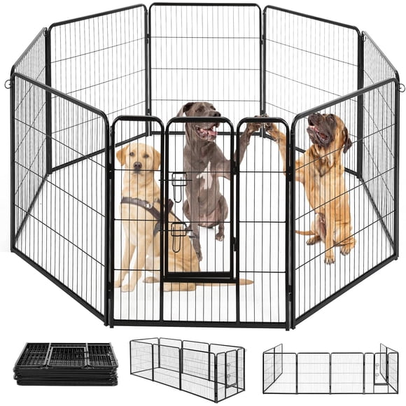 BestPet Parc pour Animaux, Enclos d'Exercice Pliant pour Chien à 8 Panneaux, Clôture Métallique pour Chiot Intérieur/extérieur, 40 Pouces, Noir