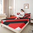 thumbnail image 4 of Erosebridal Ensemble de Draps à Rayures Géométriques Format Grand, Ensembles de Literie Art Abstrait Moderne Format Grand, Draps Rouges et Noirs Grand, Décoration de Chambre Super Douillette, 4 Pcs, 4 of 7