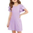 thumbnail image 1 of Robes d'Été pour Préadolescente, Robe Trapèze à Volants Évasée pour Fille, Robe à Manches Courtes Violette pour Filles, Robe de Princesse pour Fille, 1 of 4