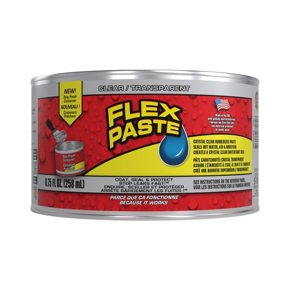 Flex Pâte - Pâte Imperméable Caoutchoutée Tout Usage; Réparation Intérieure et Extérieure; Se Déplie, Forme, Forme et Scelle les Interstices, Fissures, Trous; à Peindre; Idéal pour Toitures, Fondation, Cloison Sèche, Transparent, 8,75 fl oz (258 ml)
