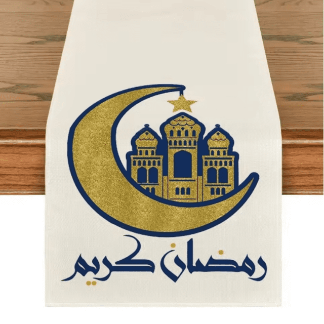 Ramadan Moon Star Print Seasonal Kitchen Dining Linen Table Runner Washable Family Dining Table Holiday Party Decor Supplies