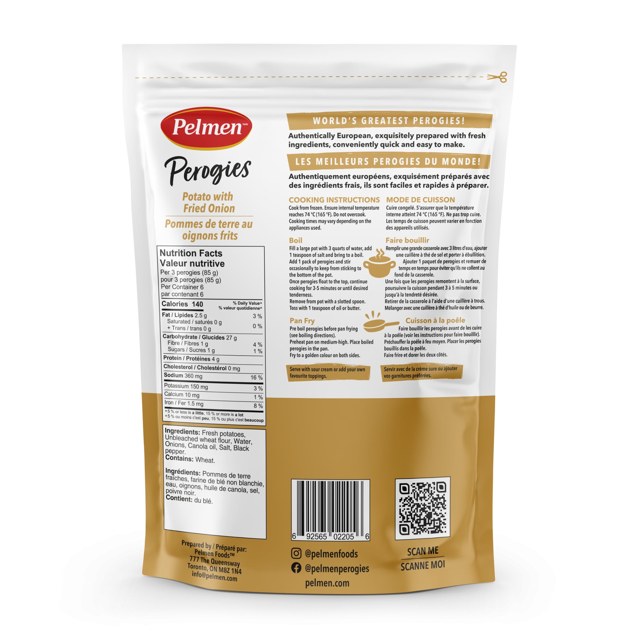 Pelmen Potato with Fried Onion Perogies, 500g Bag., WORLD'S GREATEST PEROGIES!