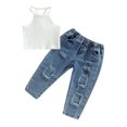 thumbnail image 1 of Faithtur Kids Girls Pants Set, Sleeveless Camisole with Elastic Waist Ripped Jeans Summer Outfit, 1 of 8