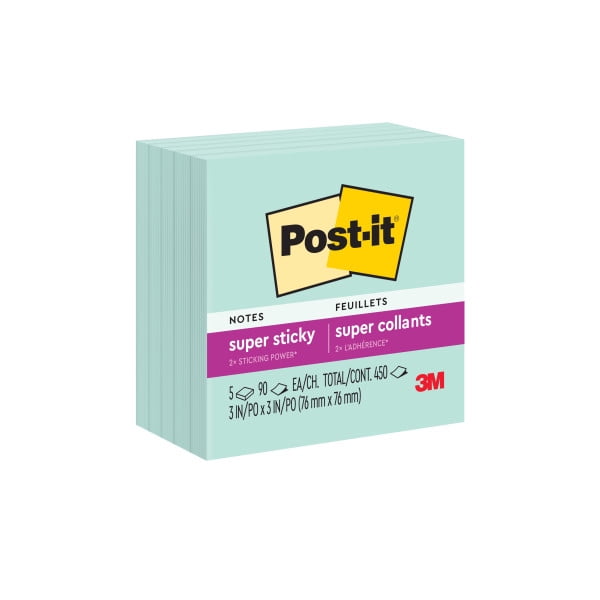 Post-it Feuillets super collants, 76 mm x 76 mm (3 po x 3 po), vert menthe