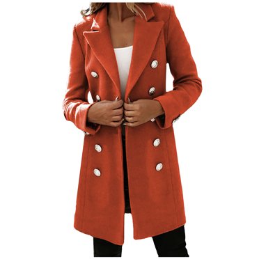 IROINID Manteau Trench Mi-Long pour Femmes, Col à Revers, Couleur Unie, Manches Longues, Confortable, Décontracté, Boutons, Ample, Sans Capuche, Orange