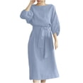thumbnail image 2 of Fshaion Robe d'Été pour Femmes 2024 Grande Taille Col Rond Ample Manches Courtes Unie Mi-Mollet Robe Longue Liquidation à Moins de 10!, 2 of 8