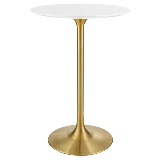 Pemberly Row 28" Round Metal & Wood Bar Table in Gold and White