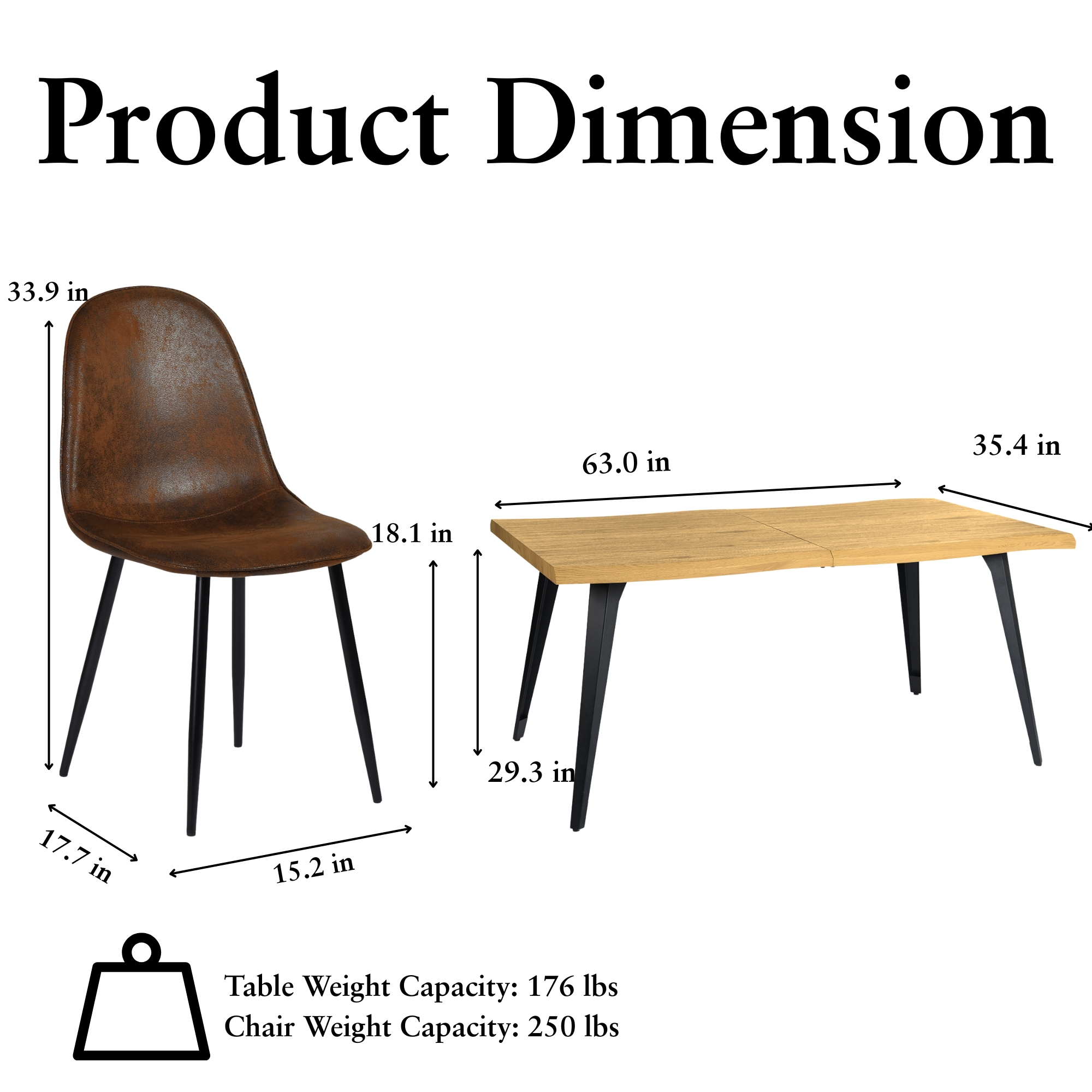 Ensemble de salle à manger rectangulaire moderne 5 pièces Homy Casa, table en faux bois avec 4 chaises rembourrées