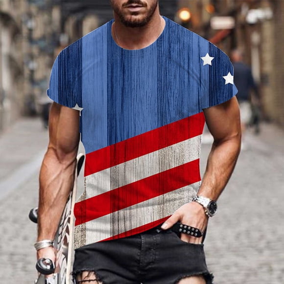 cllios 4th of July Shirts for Men Patriotic Stars and Stripes Graphic Tees Summer Casual Crewneck Top Plus Size Short Sleeve T Shirt