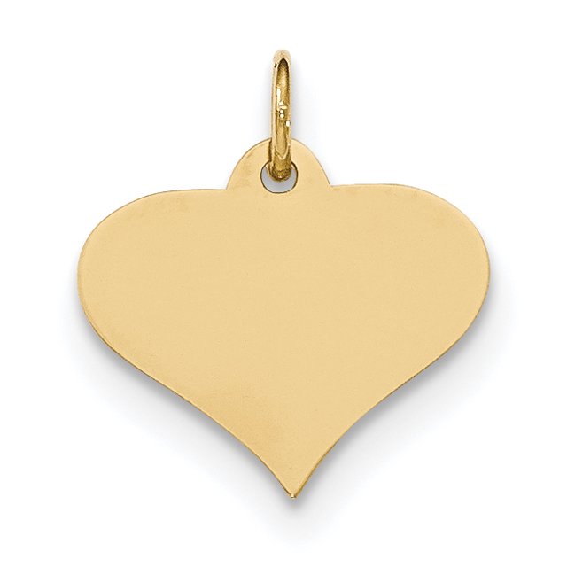 14K Yellow Gold Plain .018 Gauge Engraveable Heart Disc Charm