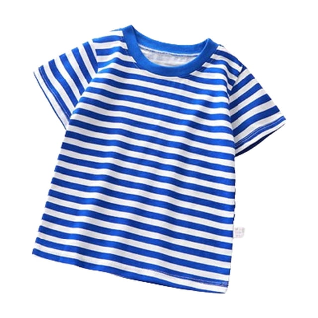 Chemises pour Filles, T-Shirt Graphique à Manches Courtes pour Filles et Garçons, Haut Court à Col Rond T-Shirt. un T-Shirt à Manches Courtes pour Tout-Petits avec un Motif à Rayures Horizontales Bleu et Blanc et un design à Col Rond. Fabriqué en Mélange de Tissu Doux et Respirant de 95 % polyester et 5 % Élasthanne, Convient aux Enfants de 6 Mois à 8 Ans. Idéal pour une Tenue Décontractée, des Séances Photo Ou des occasions Spéciales comme des Anniversaires et des Réunions de Famille.
