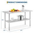 thumbnail image 3 of Kojooin NSF Stainless Steel Prep & Work Table, 2-Tier Adjustable Height Shelves, Heavy Duty for Restaurant, 3 of 9