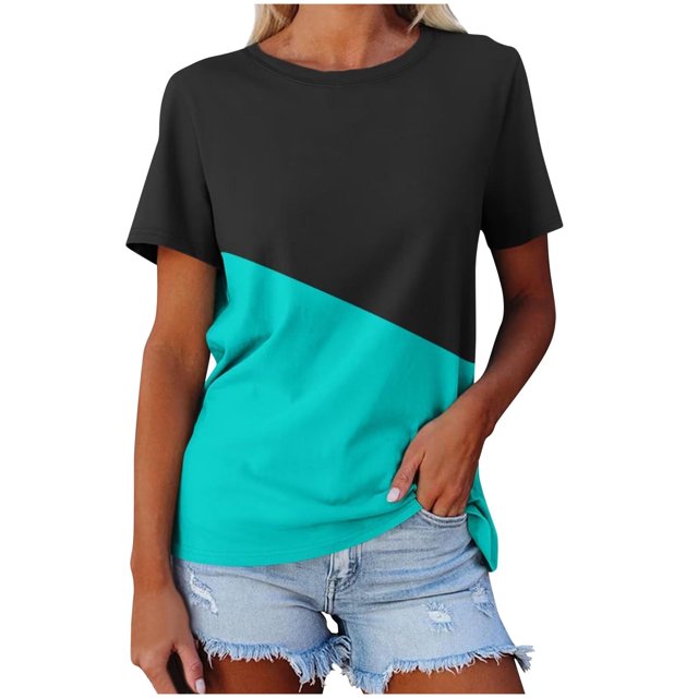 Birdeem T-Shirt d'Été pour Femmes à Col Rond à Manches Courtes Assorti de Couleurs Haut/chemise à Col Rond à Manches Courtes