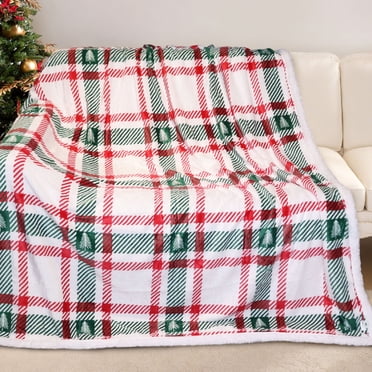 Gogreen Christmas Sherpa Fleece Throw Blanket for Couch Bed Sofa Adults -Soft and Warm Blanket for Winter, Thick and Fuzzy Throw Blanket (Christmas Check)