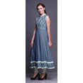 thumbnail image 3 of Bimba Robe Anarkali à Blocs Bleu Poussiéreux, Col Mandarin, Sans Manches, Kurtis pour Femmes, Robe Maxi à Imprimé, XX-Grand, 3 of 6
