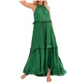thumbnail image 2 of Robes d'Été pour Femmes 2025 Robe Maxi Sans Manches Décontractée Fluide à Volants Élégante Robe de Soleil Unie Verte L, 2 of 5