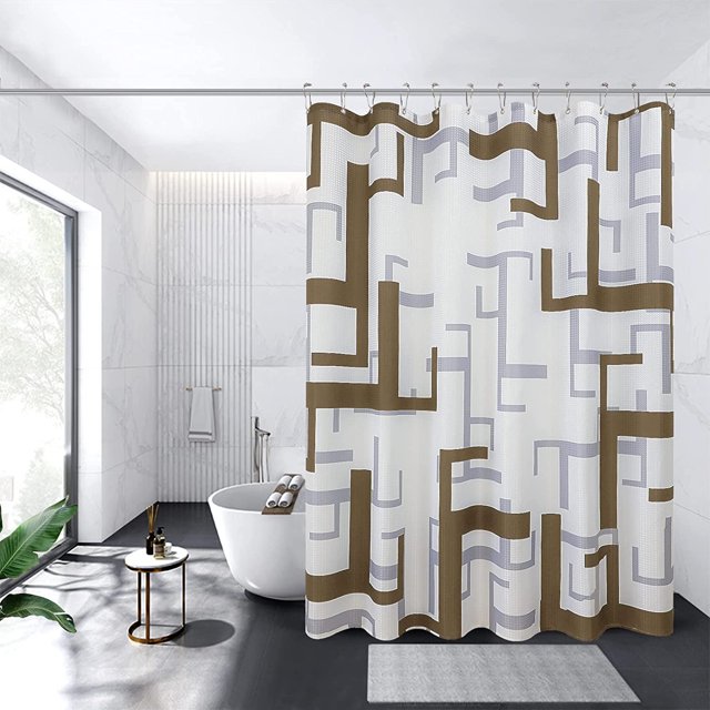 Rideau de Douche Géométrique Moderne, Rideau de Douche Imperméable et Rideau de Bain en Polyester pour Salle de Bain, Ensemble de Rideau de Douche en Tissu Texturé avec 12 Crochets, Lavable à la Machine, Brun Espresso Chocolat 72 Pouces