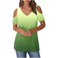 thumbnail image 1 of yoeyez Plus Size Short Sleeve Blouse Cold Shoulder V Neck Tunic Shirts Causal Color Block Tops Shirts Relaxed Fitted Comfy Pullover Blouse Limited Time Deals Green 2XL, 1 of 6
