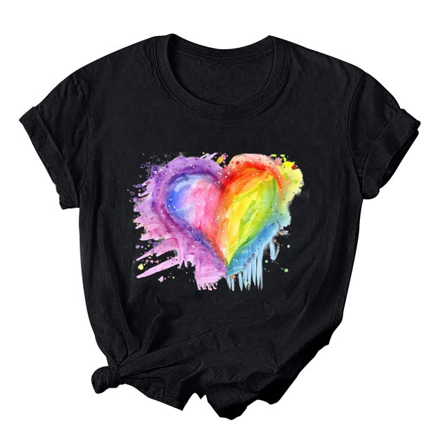 Pisexur Hauts pour Femmes T-Shirts LGBT Pride Mode Coloré Teinture sur Nœuds Cœur T-Shirt Graphique Hauts Décontractés Col Rond Manches Courtes Blouses Amples T-Shirts Inspirants Amour et Égalité T-Shirts Été Confortables Basiques