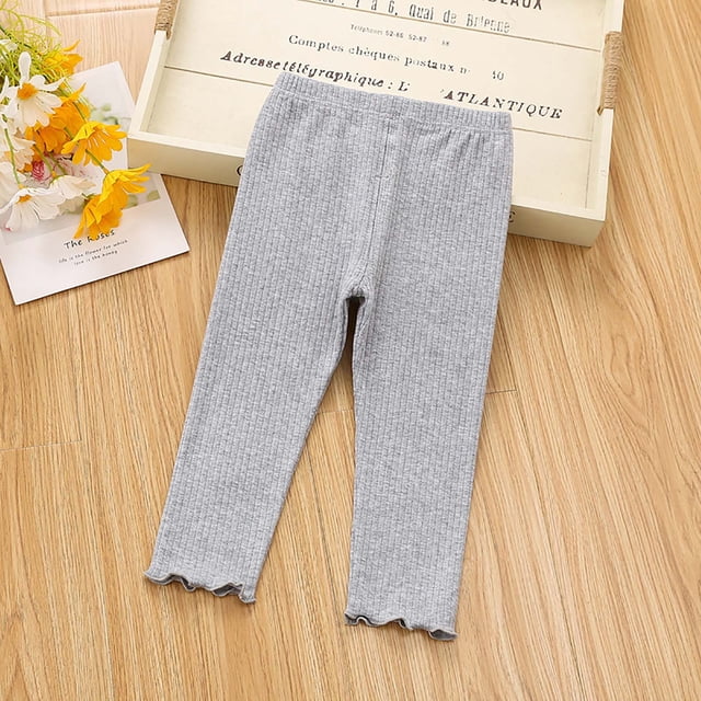 MeetoTime Infant Toddler Girls Cotton Ribbed Leggings Solid Color Skinny Ankle Length Pants for Kids