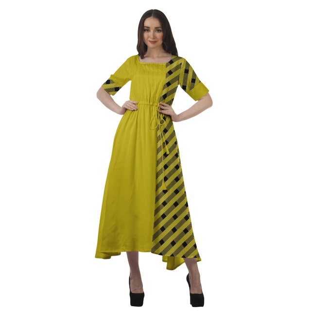 Moomaya Robe de Soirée à Manches Courtes en Viscose Style Santoon à Encolure Dégagée pour Femmes