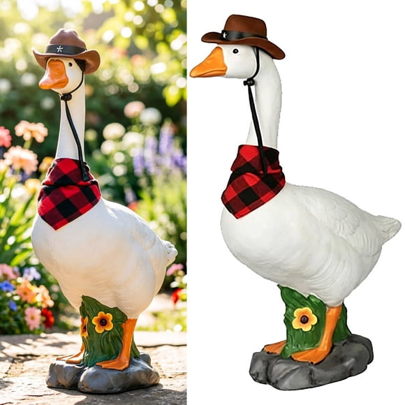 Tong Large Porch Goose Statue 14x8 Porch Goose With Cowboy Hat & Bandana Windproof Base Outdoor Garden