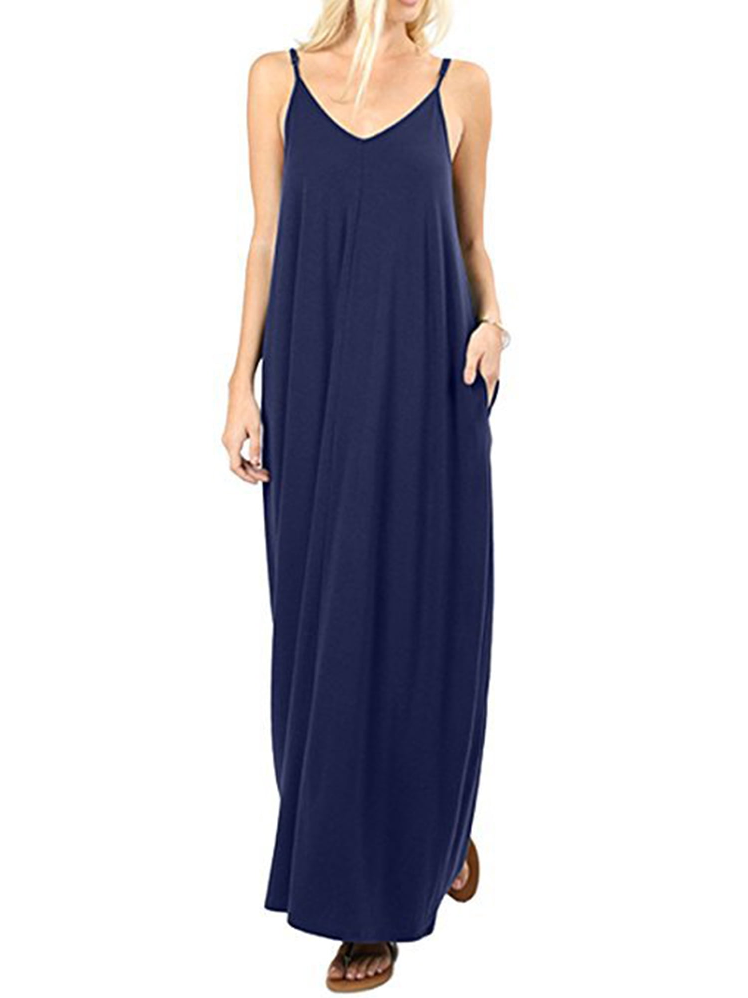 Robe Longue Maxi d'Été pour Femme Sans Manches à Bretelles, Style Bohème, Col en V, Caftan, Robe Soleil