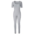 thumbnail image 4 of LOVZFMLL Women's Threaded Low Neck Short Sleeve Hip-lifting Slim Jumpsuit Gray XL, 4 of 6