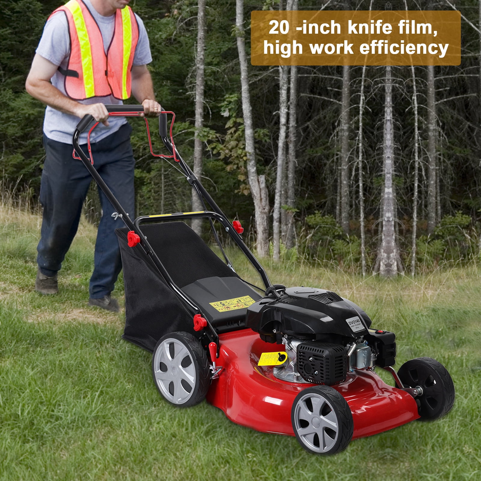141cc Self-Propelled Gas Lawn Mower | 50L Grass Bag & Big Wheels | Large Yard Cutting Tool