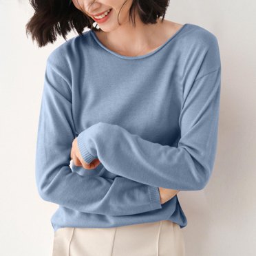 asjyhkr Women Ribbed Knit Shirts Long Sleeve V Neck Tops Solid Color Comfy Loose Fitting T Shirts Sweater