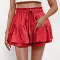 thumbnail image 2 of Besolor Shorts for Women Trendy Ruffled High Waisted Drawstring Casual Flowy Summer Beach Vacation Skirt Shorts, 2 of 7