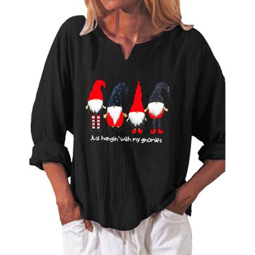 XZNGL Christmas Tops for Women Long Sleeve Women Fashion Christmas Loose Long Sleeve V-Neck Casual T-Shirt Blouse Tops Women Tops Long Sleeve