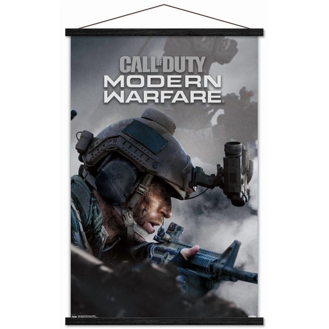 Call of Duty : Modern Warfare - Affiche Murale Multijoueur, 22,375 Po x 34 Po Représentant un Soldat en Gros Plan Portant un Équipement Tactique et un Casque avec des Lunettes de vision Nocturne, Visant un Fusil sur un Champ de Bataille Enfumé, Imprimée sur Papier d'Affiche Lustré, Convient au décor de Salle de Jeux.