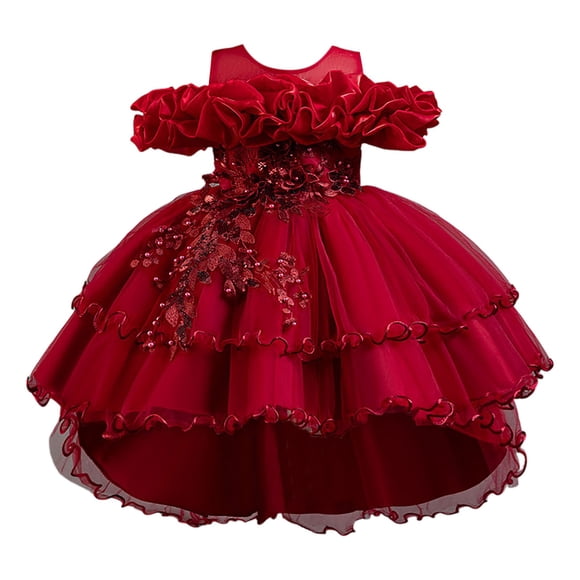 Shiny Toddler Little Girls Off Shoulder Christmas New Year Birthday Party Graduation Pageant Festival Holiday Dress