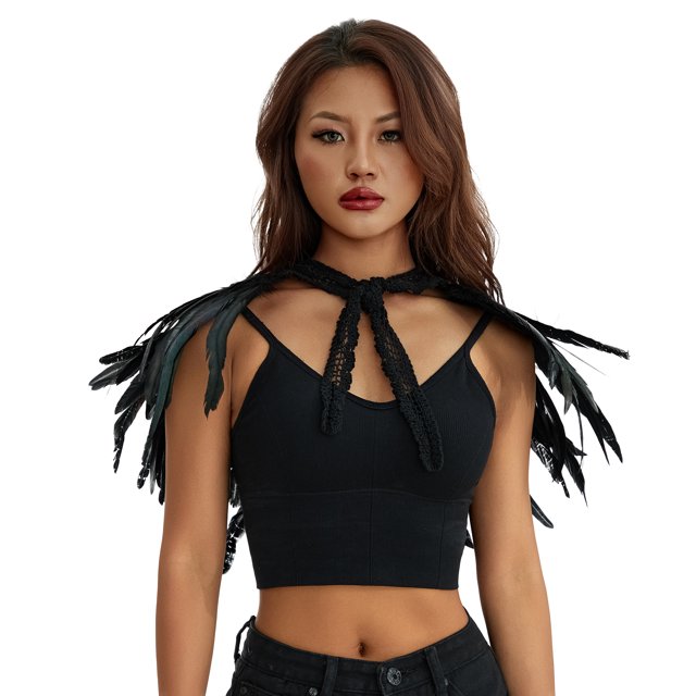 Fortune Cape Gothique à Plumes pour Femmes Halloween Cosplay Fête Châle à Lacets Boléro