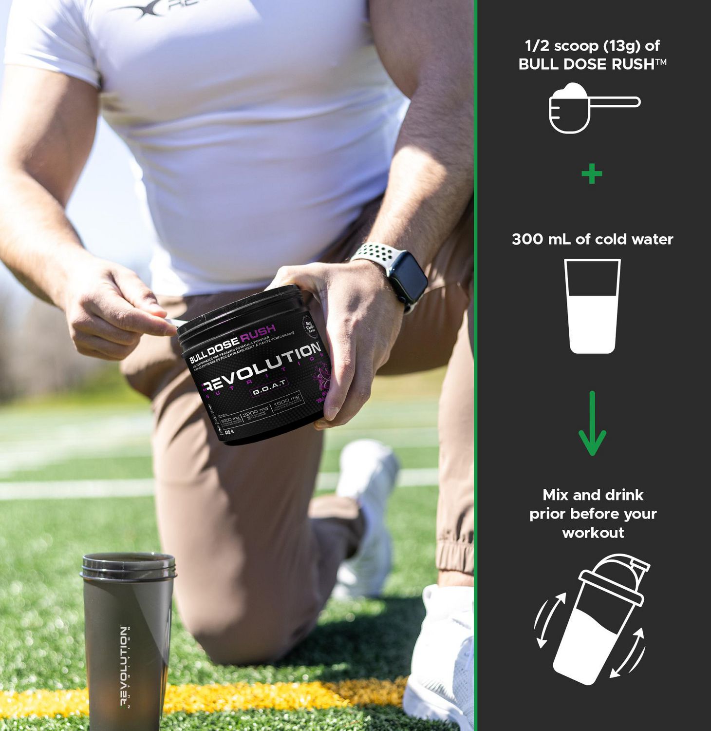 Revolution Nutrition, Bull Dose Rush, Pre Workout Powder, Citrulline Malate, Helps Improve Focus, For Men & Women, Supports Pumps & Strength, 438g