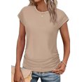 thumbnail image 1 of T-shirts d'Été pour Femmes Froncés à Manches Courtes Style Cap, T-Shirts à Col Rond, Mode Kaki TG, 1 of 7