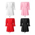 thumbnail image 3 of Women Dress Off Shoulder Solid Color 1 3 Clothing Ruffled Sleeve Fall Dress, Black, XL, 3 of 8