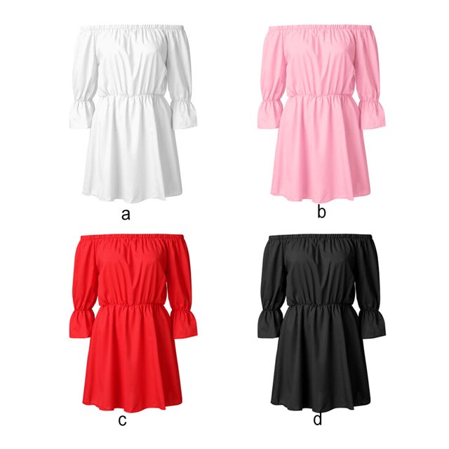 Robe Femme Épaules Dénudées Couleur Unie Vêtement à Volants Manches 1 3 5 Robe d'Automne, Rouge, G