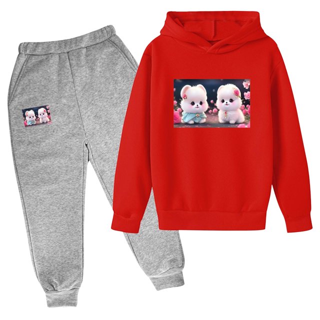 RXIRUCGD Mode Ensemble à Capuche Manches Longues Imprimé Décontracté pour Filles et Garçons (Rouge, Taille : 130)
