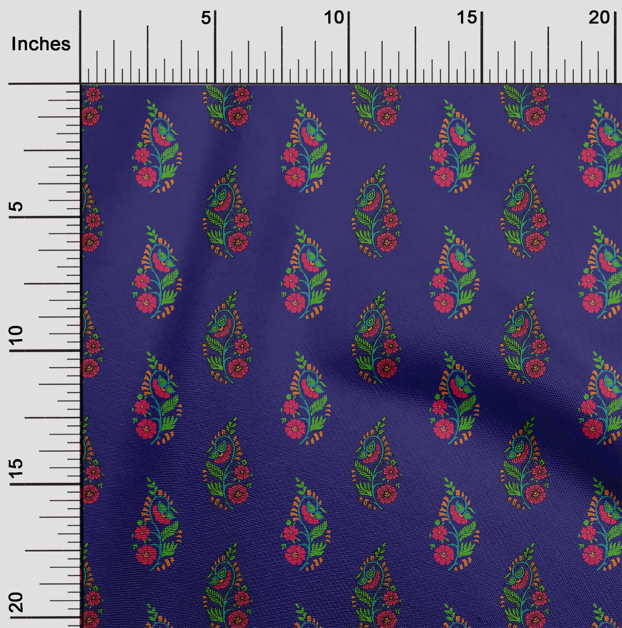 oneOone Organic Cotton Voile Fabric Leaves & Floral Block Print Fabric BTY 42 Inch Wide