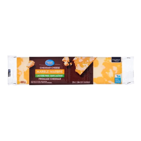 Fromage cheddar marbré sans lactose Great Value 400g