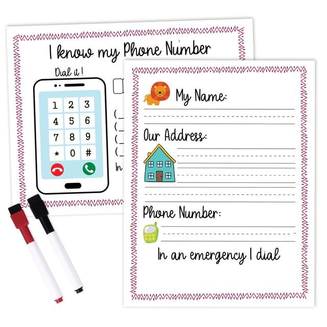 Inkdotpot Dry Erase Practice Worksheet I know my address, I know my phone number - Preschool, Kindergarten Laminated Worksheet, Homeschool Activities For Kids With 2 Dry Erase Markers-AZ