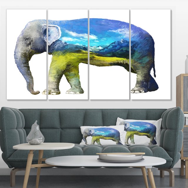Illustration Double Exposition d'Éléphant - Grande Impression d'Art sur Toile d'Animal