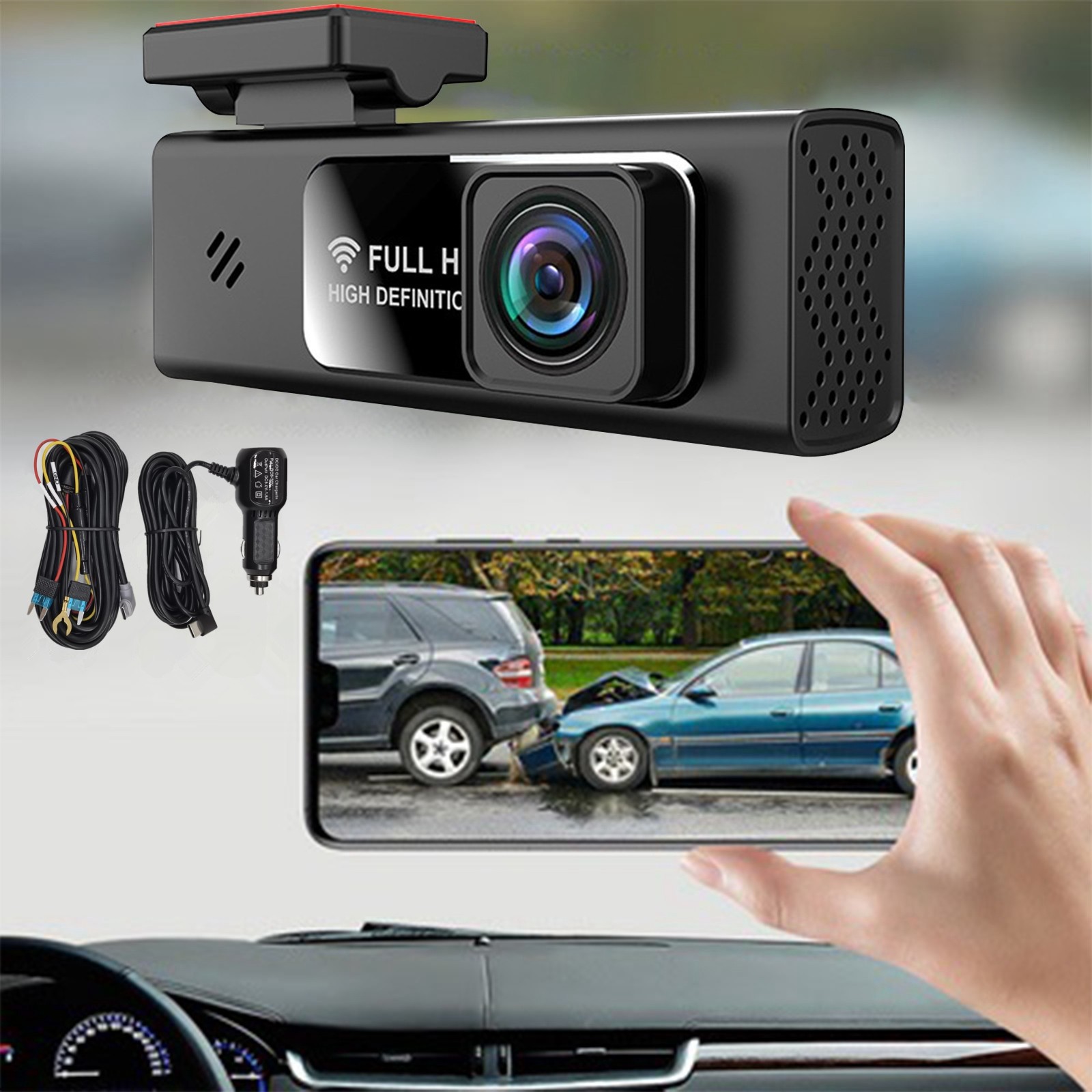 Danhjin Dash Cam Smart Dash Cam, 1080P Full Hd, Smart Dash Camera for Cars, Built-In G-Sensor, Wdr, Powerful Night Vision