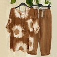 thumbnail image 1 of Ensembles de Détente d'Été pour Femmes Ensemble d'Été Imprimé Manches Courtes Col Rond Hauts+pantalon à Double Poche Ensemble Ensembles Grande Taille en Liquidation, 1 of 5