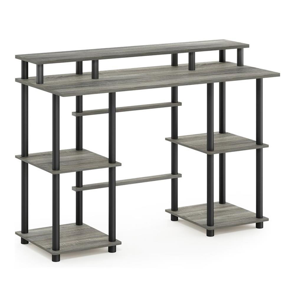 Pemberly Row Turn-N-Tube Engineered Wood Computer Desk in French Oak Gray/Black